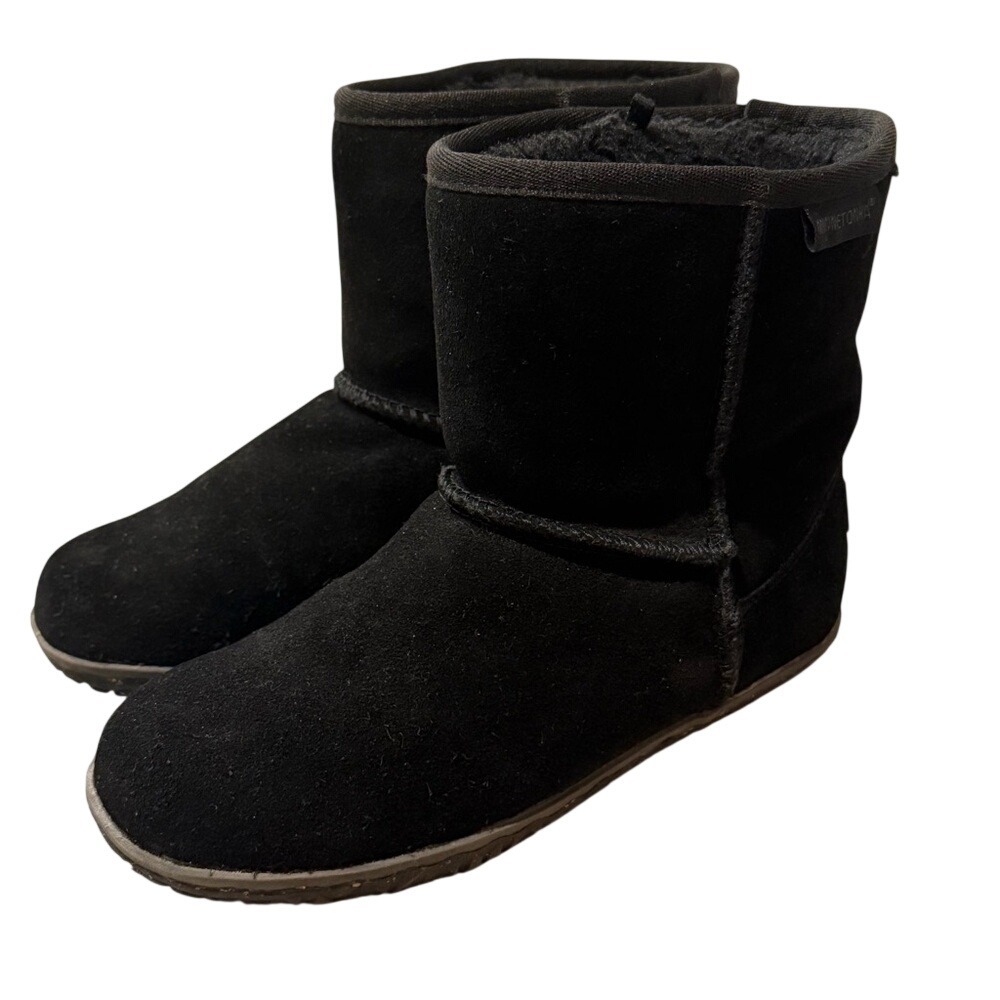 Minnetonka Black‎ Suede Faux Fur Lined Ankle Boots Women 6
